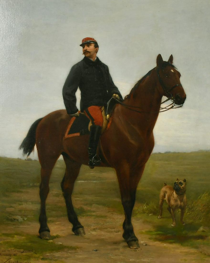Nicolas Sicard (1840 -1920) French, Portrait of a French gentleman mounted on a horse with a dog, (1 of 4)