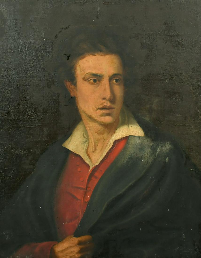 19th English School, a portrait of a young gentleman, thought to be Lord Byron, oil on canvas, 29.5": 19th English School, a portrait of a young gentleman, thought to be Lord Byron, oil on canvas, 29.5" x 23", (unframed).