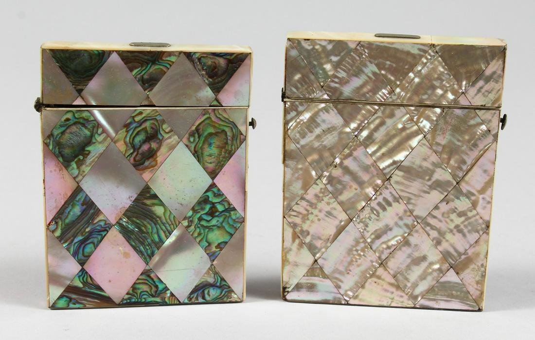 TWO MOTHER OF PEARL CARD CASES.: TWO MOTHER OF PEARL CARD CASES.
