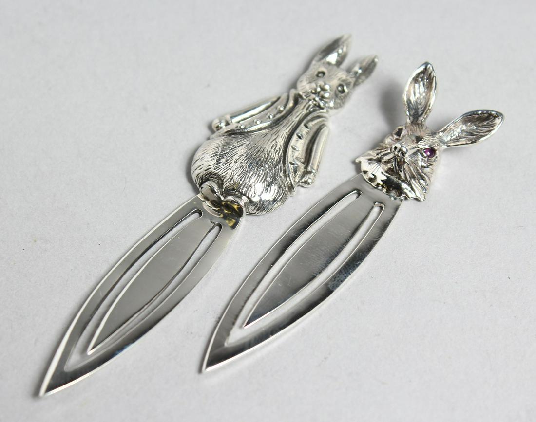 TWO NOVELTY SILVER RABBIT BOOK MARKERS: TWO NOVELTY SILVER RABBIT BOOK MARKERS
