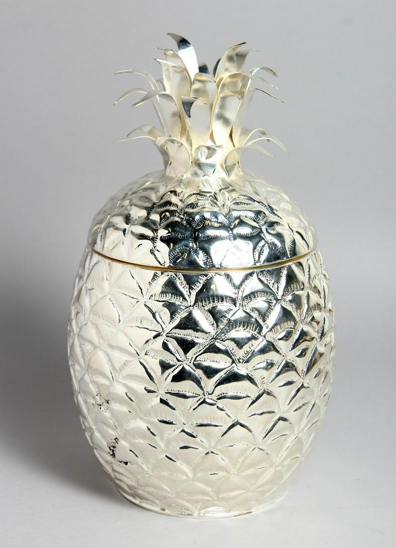 A PLATED PINEAPPLE SHAPE WINE COOLER / ICE BUCKET, 13ins high.: A PLATED PINEAPPLE SHAPE WINE COOLER / ICE BUCKET, 13ins high.