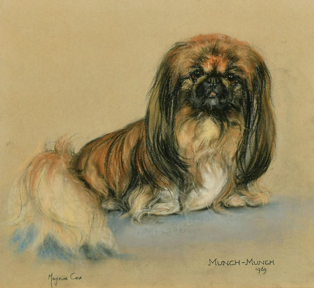 Marjorie Cox (1915-2003) British, 'Munch-Munch', a study of Pekingese dog, pastel, signed and dated (1 of 4)