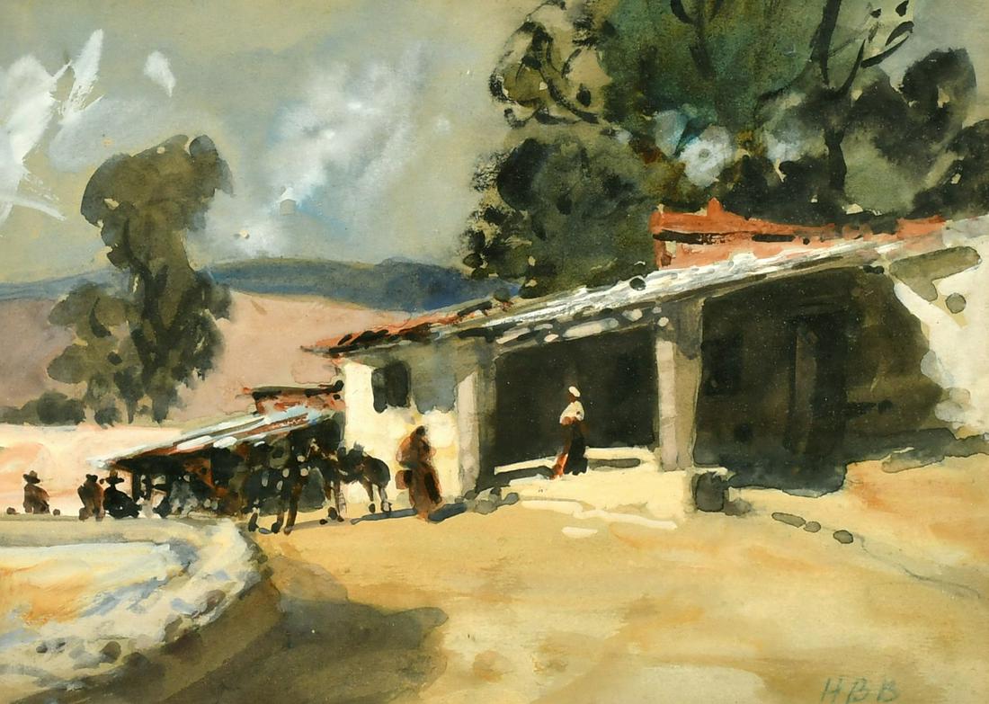 H. B. Brabazon (1821-1906) British, A Spanish dwelling with horses and figures resting, watercolour, (1 of 4)