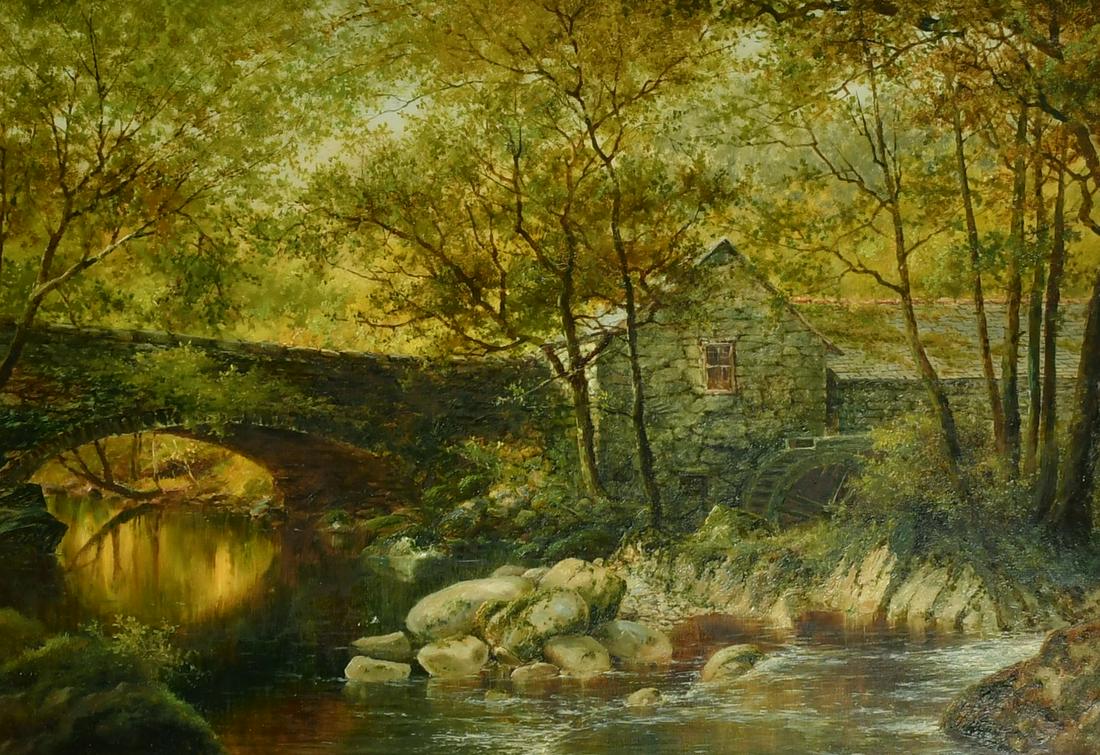 William Henry Mander (1850-1922) British, a view of a watermill through trees, oil on canvas, signed (1 of 4)
