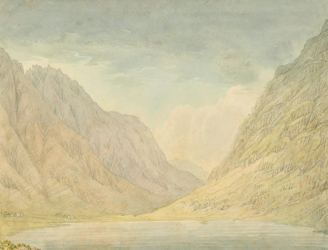 A folio of loose watercolours and drawings, some laid down, sizes from 3" x 2" to 8.5" x 11",: A folio of loose watercolours and drawings, some laid down, sizes from 3" x 2" to 8.5" x 11", (unframed), (Approx. 26).