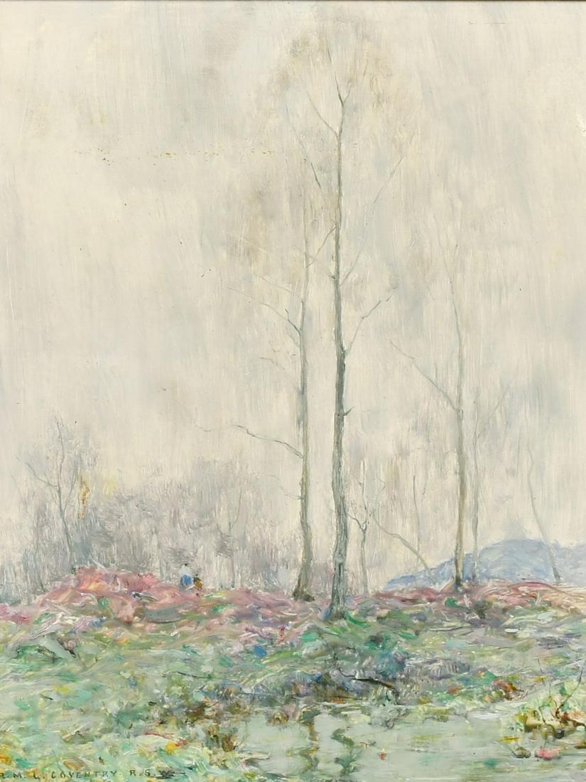Robert McGown Coventry (1855-1914) Scottish, figures in an open landscape, oil on oak panel, 12" x: Robert McGown Coventry (1855-1914) Scottish, figures in an open landscape, oil on oak panel, 12" x 9.5".