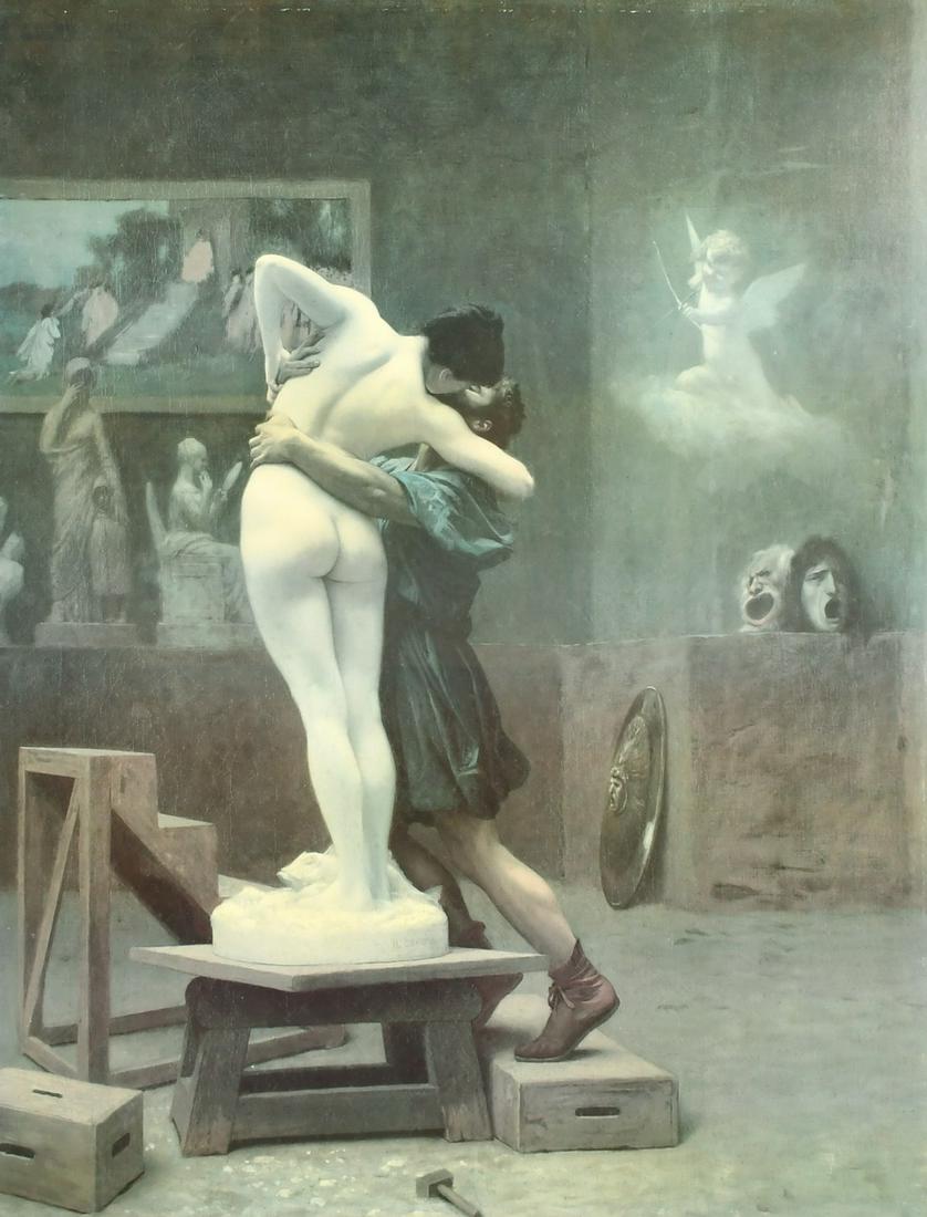 After Jean-Leon Gerome, 'Pygmalion and Galatea', a colour print, 30" x 24".: After Jean-Leon Gerome, 'Pygmalion and Galatea', a colour print, 30" x 24".
