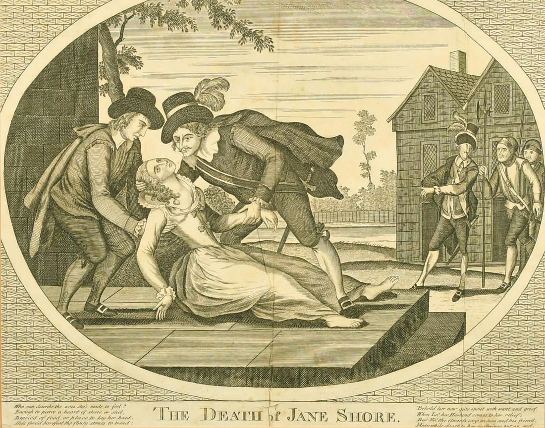 'The Death of Jane Shore', antique engraving, 13" x 16.5" (33 x 42cm). (1 of 3)