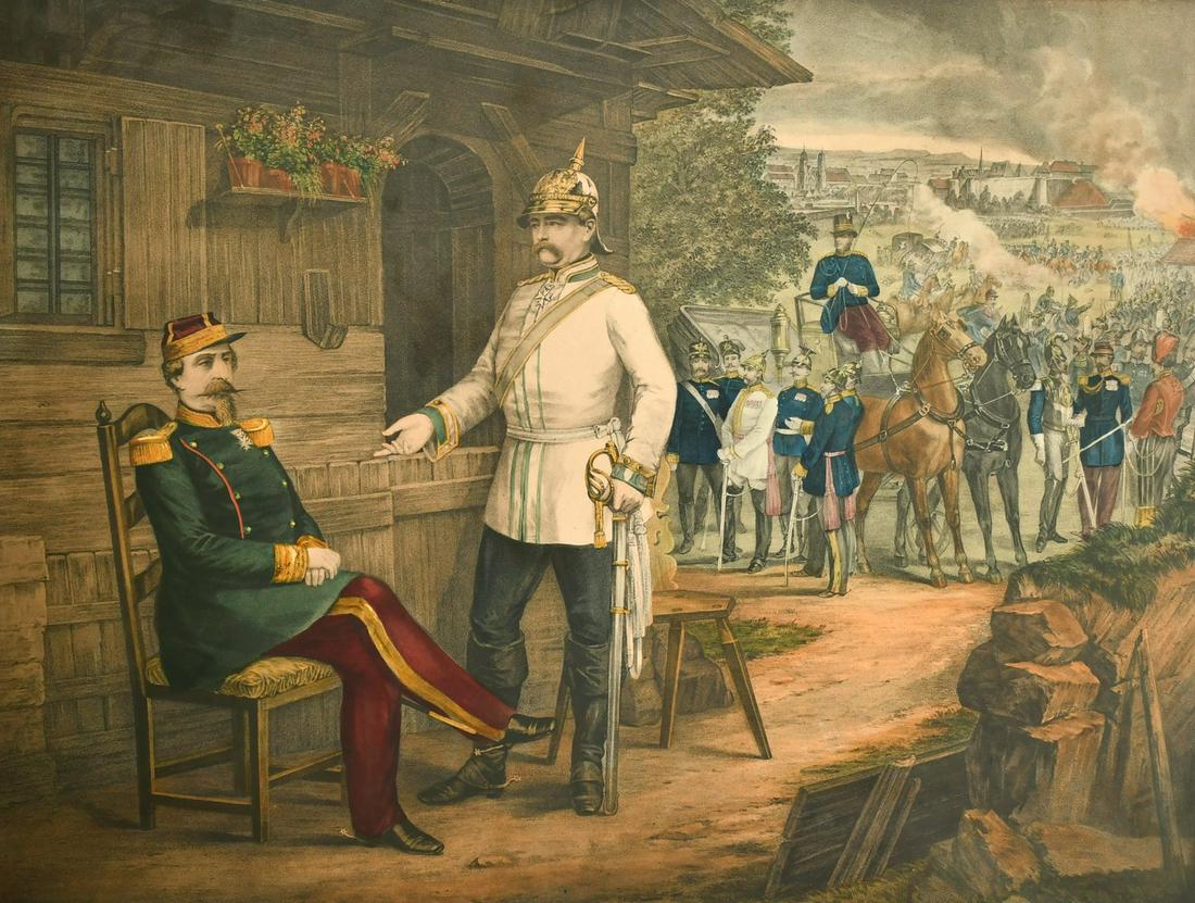 After F. Hartwich (19th Century) An interview of Napoleon III with Count Bismarck after the Battle (1 of 3)