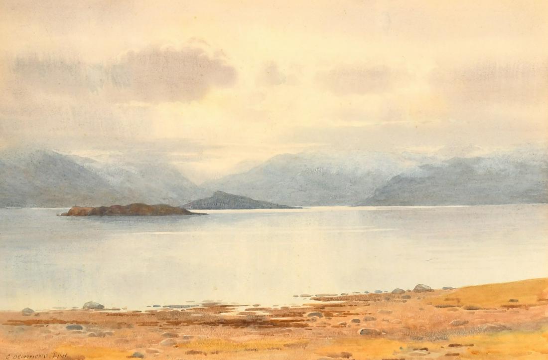 George Drummond Fish (1876-1938), An extensive highland loch scene from the shores edge, (1 of 4)