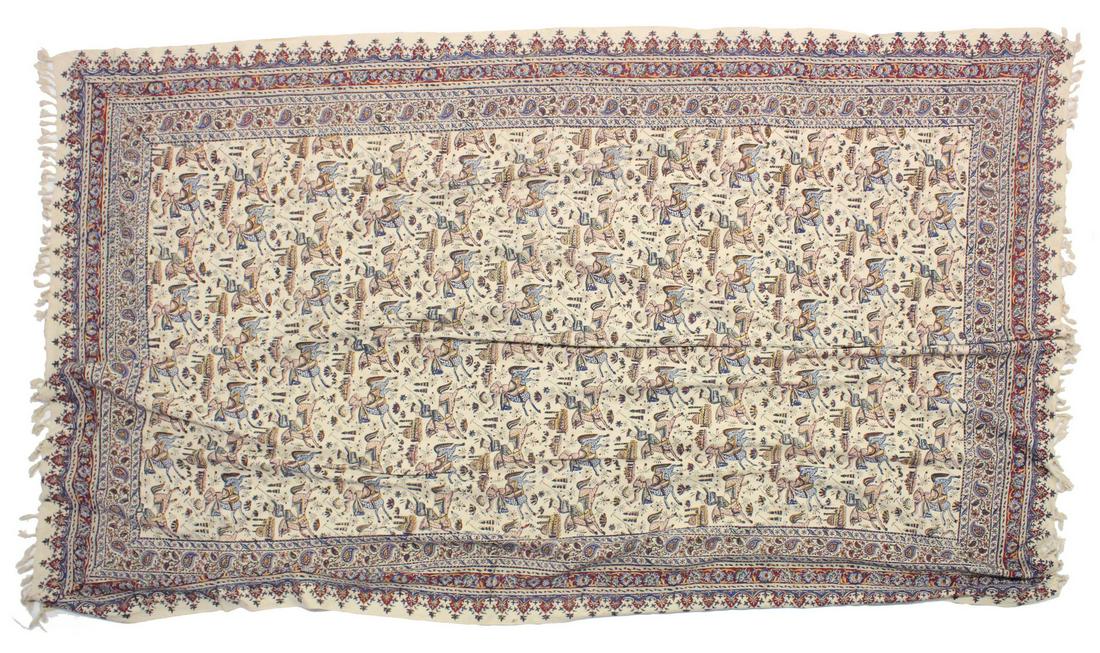 A LARGE PERSIAN STYLE MESHKAT HAND PAINTED TEXTILE, hand crafted with elaborate wooden stamp work, (1 of 8)