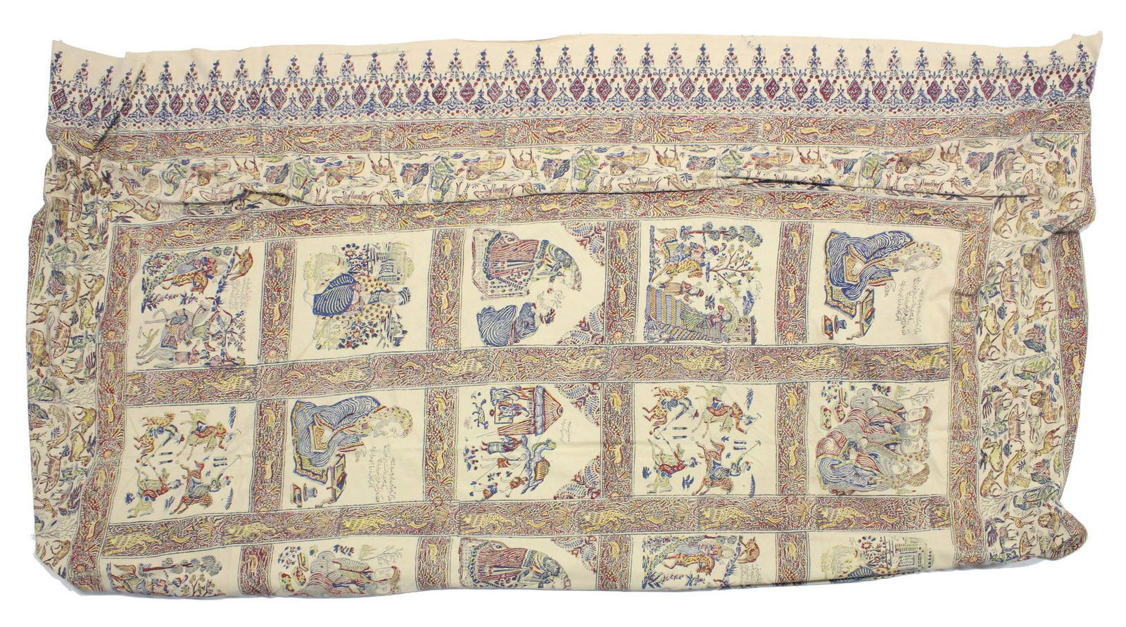 A LARGE PERSIAN STYLE MESHKAT HAND PAINTED TEXTILE, hand crafted with elaborate wooden stamp work, (1 of 12)
