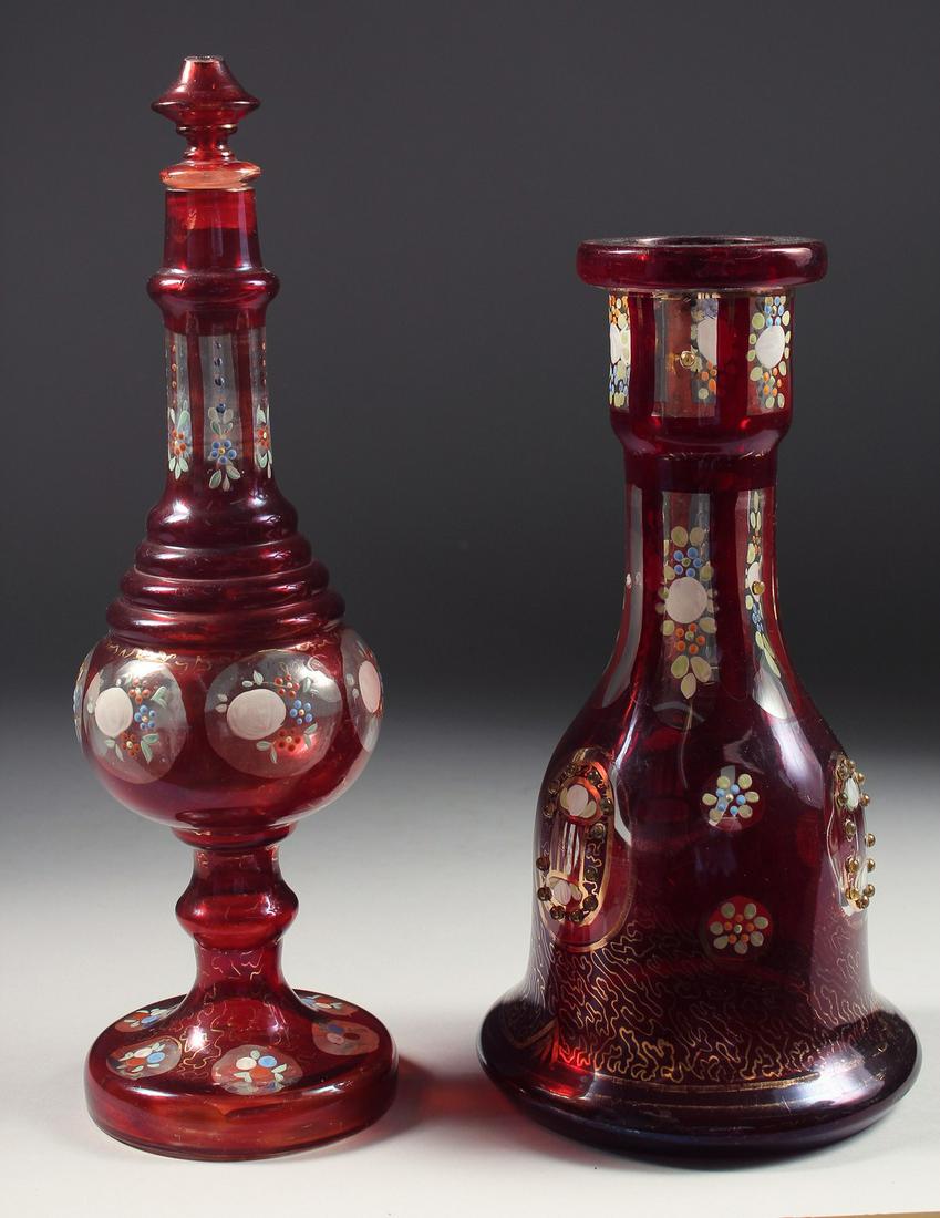 A 19TH CENTURY BOHEMIAN GLASS HUQQA BASE FOR THE OTTOMAN MARKET, 26.5cm high, together with a (1 of 5)