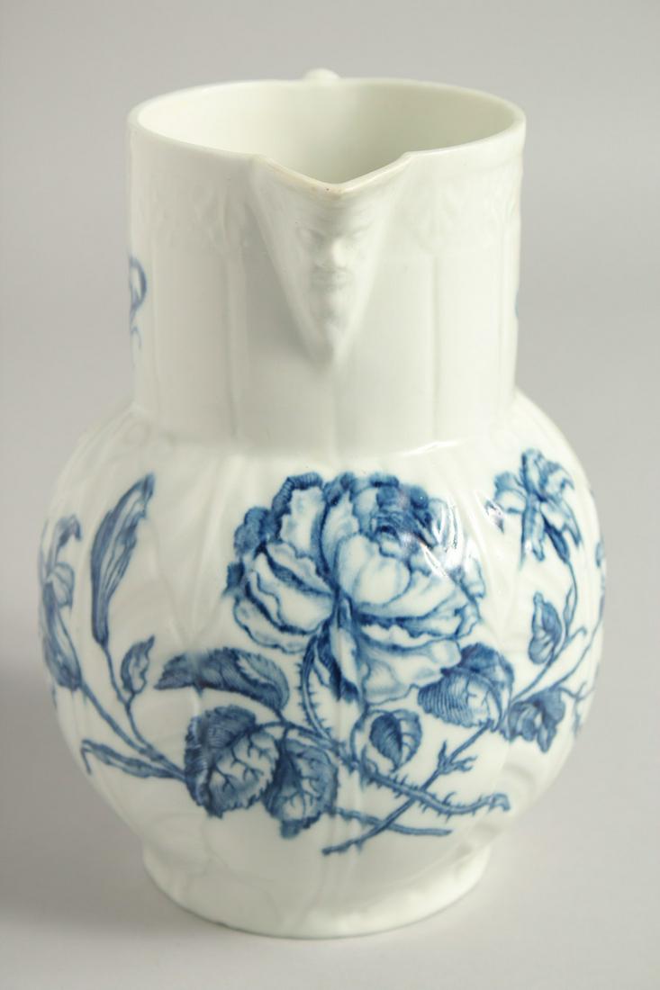 AN 18TH CENTURY WORCESTER CABBAGE LEAF MASK printed with the Thorny Rose pattern, which is normally: AN 18TH CENTURY WORCESTER CABBAGE LEAF MASK printed with the Thorny Rose pattern, which is normally only found on mugs.