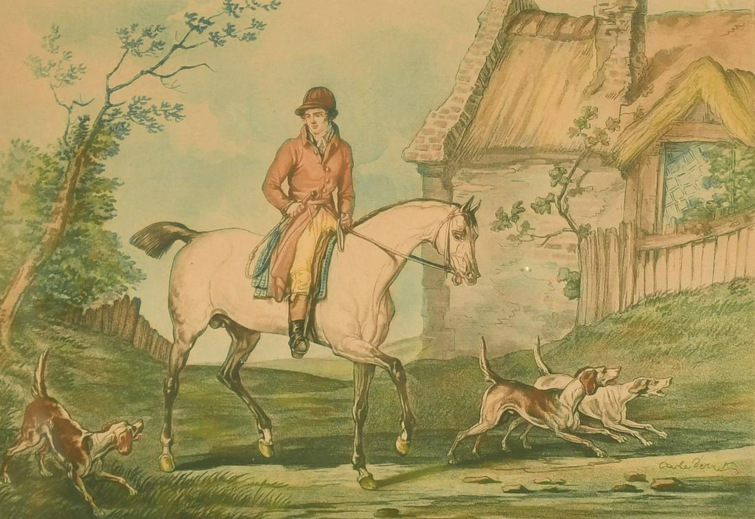 After Charles Vernet, Two fox hunting scenes, coloured prints both 8.25" x 10.75", (21x27.5cm) (2). (1 of 4)