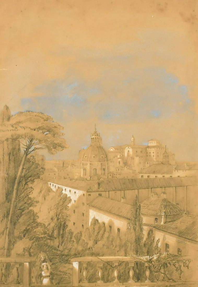 Circle of Edward Lear (19th Century), a pair of Italian views, pencil and watercolour, both dated: Circle of Edward Lear (19th Century), a pair of Italian views, pencil and watercolour, both dated 1859 and inscribed, one 14" x 10" (35 x 25cm) the other 10" x 14" (25 x 35cm).