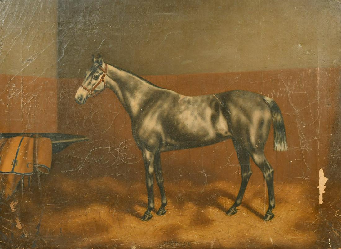 19th Century School, 'Bernous', horse in a stable, oil on canvas, inscribed, 18" x 24" (46 x 61cm), (1 of 4)