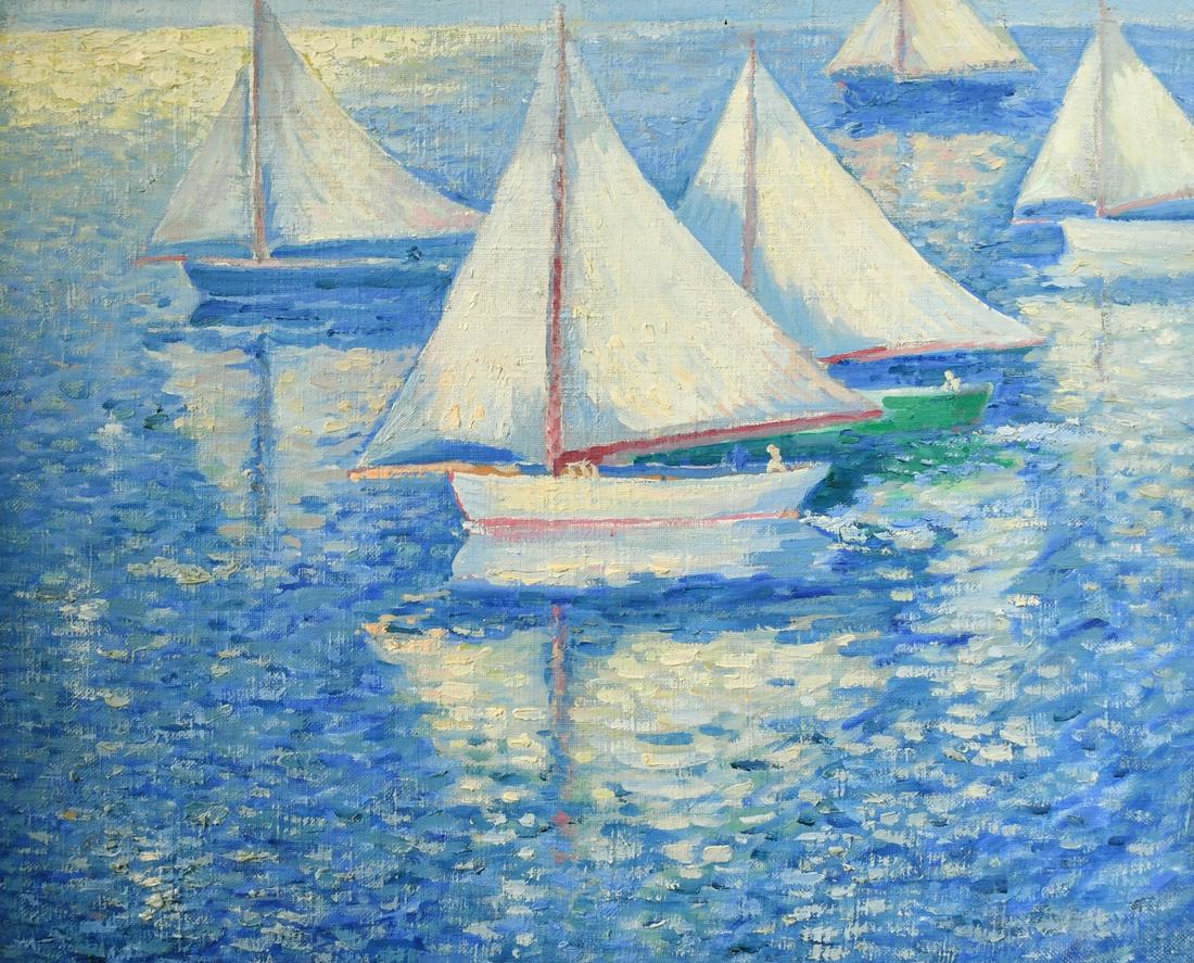 Norman Lloyd (1894-1983) Australian, view of a regatta, oil on canvas, 18" x 22" (46 x 56cm).: Norman Lloyd (1894-1983) Australian, view of a regatta, oil on canvas, 18" x 22" (46 x 56cm).