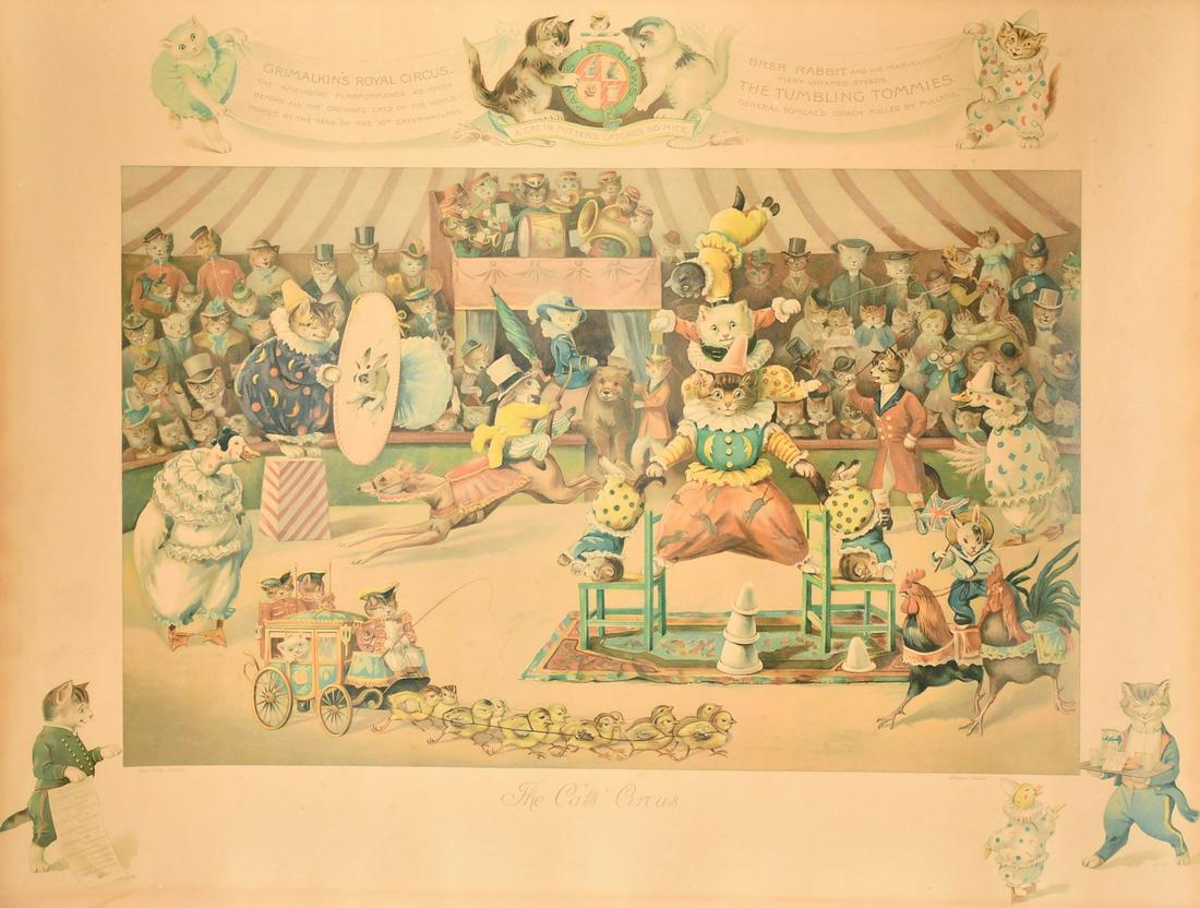 After Louis Wain, 'The Cat's Circus', colour lithograph, 18.5" x 22.25" (47 x 56.5cm), unframed. (1 of 3)