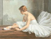 Suzanne Daynes-Grassot (1884-1976) French, a study of a ballerina tying her shoe, mixed media