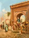 Frederick Goodall (1822-1904) British, Arab figures and camels gathered beneath an archway in a