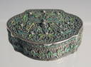 A VERY FINE 18TH CENTURY OTTOMAN ARMENIAN ENAMELLED SILVER SNUFF BOX, 5cm wide.