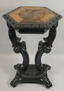 A 19TH CENTURY CEYLONESE EBONY AND SPECIMEN WOOD OCTAGONAL TABLE, the top inlaid with satinwood,