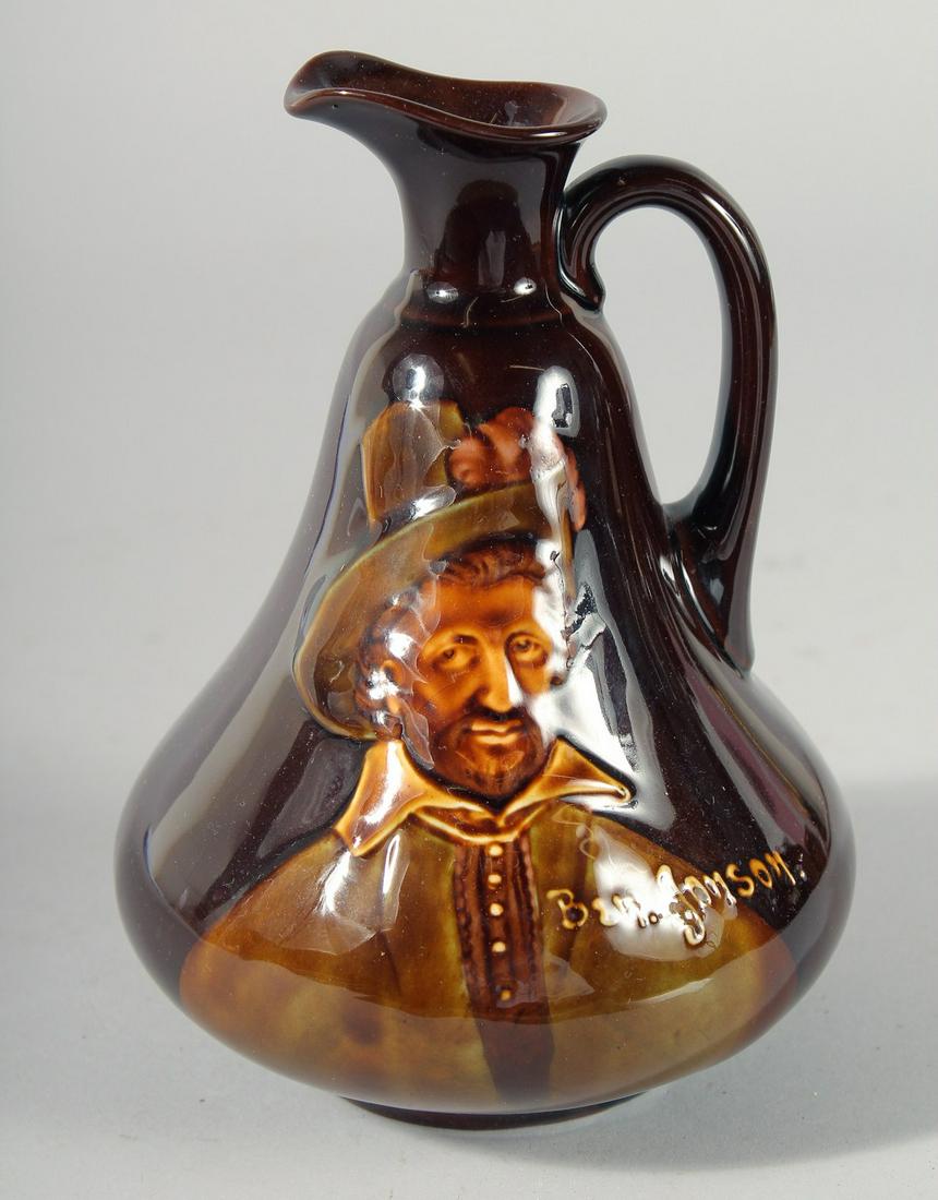A DEWARS WHISKY ROYAL DOULTON JUG "BEN JOHNSON". 7ins high.: A DEWARS WHISKY ROYAL DOULTON POTTERY JUG "BEN JOHNSON". 7ins high.