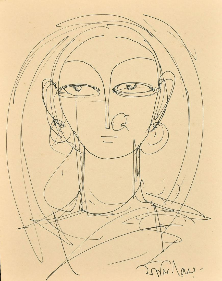 Jamini Roy (1887-1972) Indian, a head study of a female, ink, signed, 8.25" x 6.5" (21 x 16cm). (1 of 4)