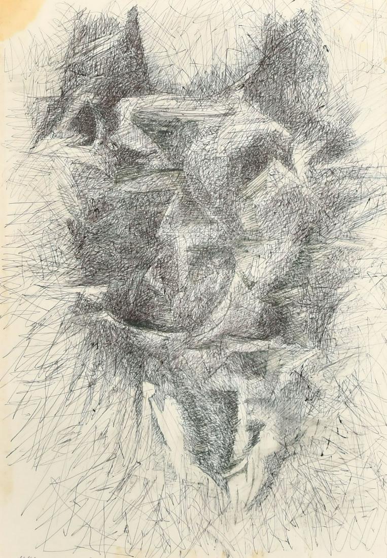 Krishen Khanna (b. 1925) Indian, an untitled abstract sketch, pen, signed and dated 1988, 11.25" x: Krishen Khanna (b. 1925) Indian, an untitled abstract sketch, pen, signed and dated 1988, 11.25" x 7.75" (28.5 x 19.5cm).