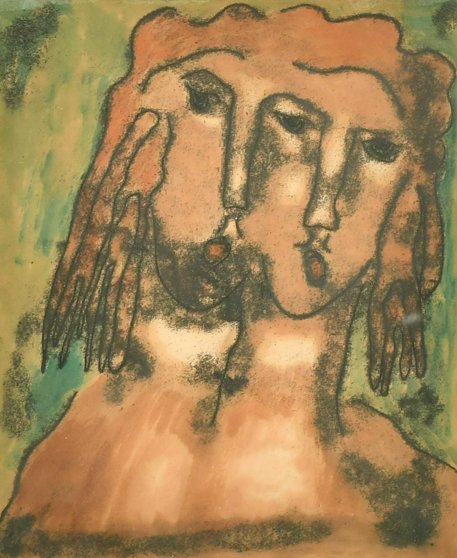Jankel Adler (1895-1945), a head study of elided figures, mixed media, 8" x 6.5" (20 x 16.5cm). (1 of 3)