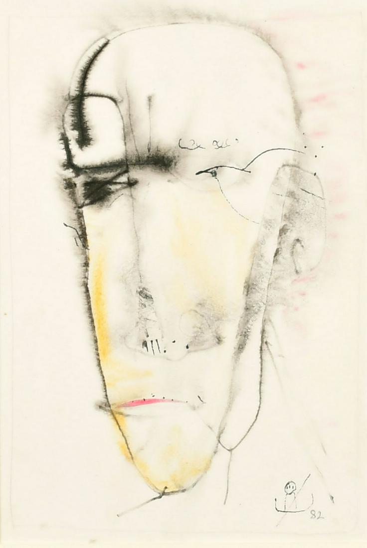 John Kingerlee (b. 1936) Irish, a head study, mixed media mostly watercolour, signed with a symbol (1 of 4)