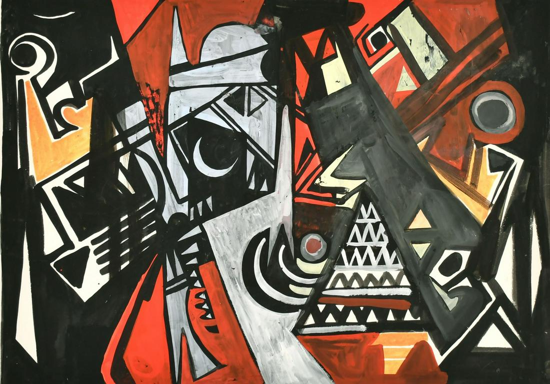 Attributed to Breon O'Casey (1928-2011), an untitled abstract composition, watercolour and gouache,: Attributed to Breon O'Casey (1928-2011), an untitled abstract composition, watercolour and gouache, signed in pencil, image size 15" x 21" (38 x 53cm), from the estate of George Weissbort - Landlord t