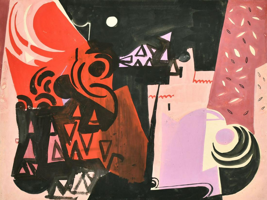 Attributed to Breon O'Casey (1928-2011), an untitled abstract composition, watercolour and gouache,: Attributed to Breon O'Casey (1928-2011), an untitled abstract composition, watercolour and gouache, signed in pencil, image size 18" x 24" (46 x 61cm), from the estate of George Weissbort - Landlord t