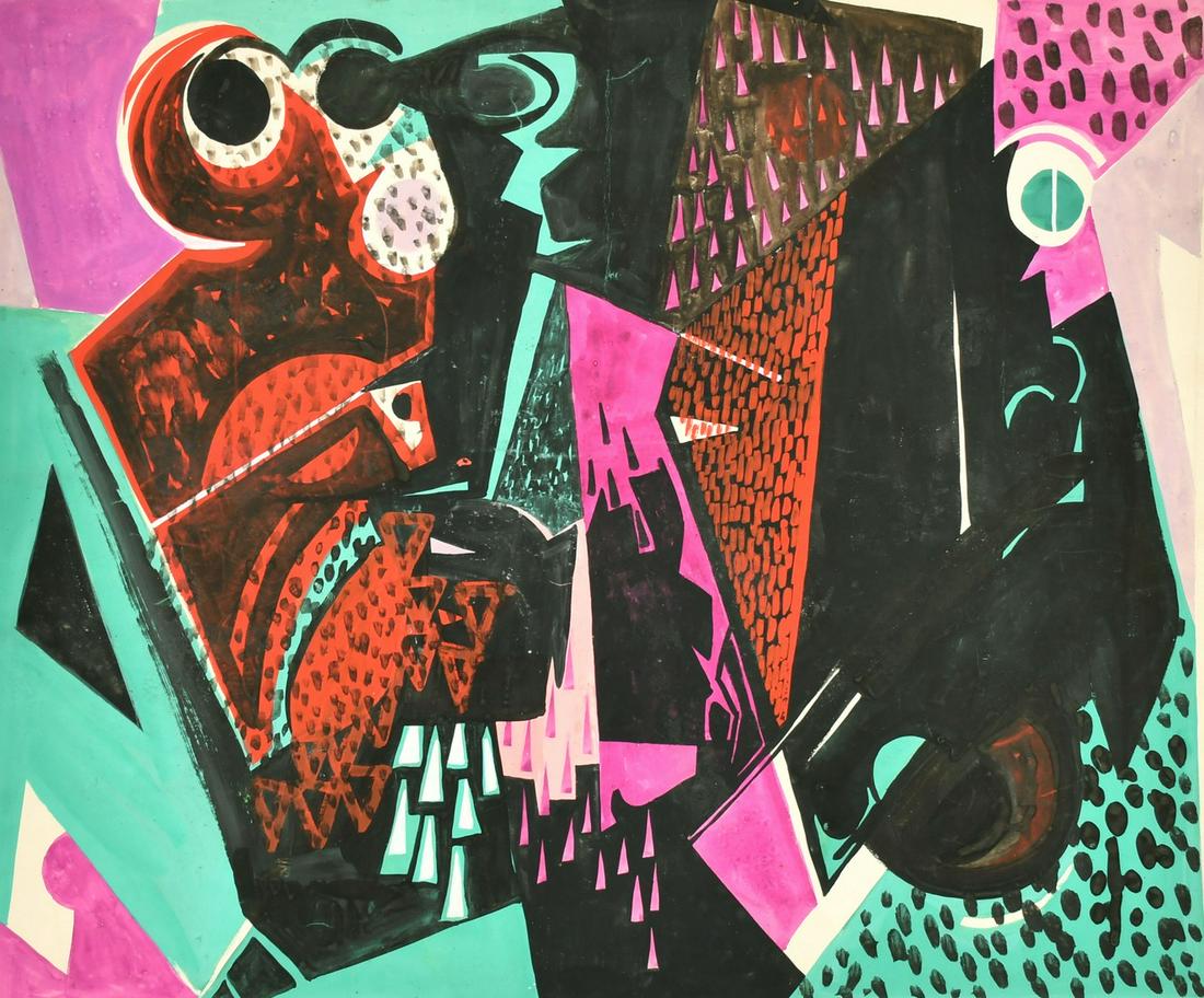 Attributed to Breon O'Casey (1928-2011), an untitled abstract composition, watercolour and gouache,: Attributed to Breon O'Casey (1928-2011), an untitled abstract composition, watercolour and gouache, image size 20" x 24" (51 x 61cm), from the estate of George Weissbort - Landlord to Breon O'Casey, c