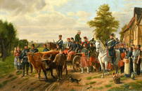 Attributed to Albrecht Adam (1786 -1862) German, cavalry escorting prisoners of war passing through