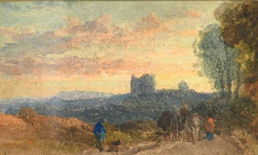Attributed to William Leighton Leitch (1804-1883), a watercolour scene of figures in a landscape,: Attributed to William Leighton Leitch (1804-1883), a watercolour scene of figures in a landscape, along with a similar watercolour attributed to Henry H Parker and a further similar watercolour attrib