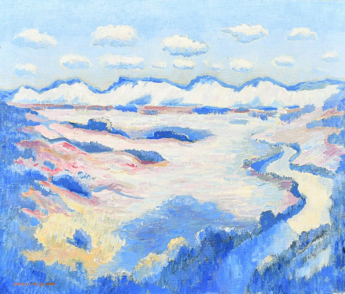 Norman Lloyd (1894-1983) Australian, a coastal scene with scattered clouds, oil on canvas, signed,: Norman Lloyd (1894-1983) Australian, a coastal scene with scattered clouds, oil on canvas, signed, 18.5" x 21.75", (47 x 54cm) (unframed).