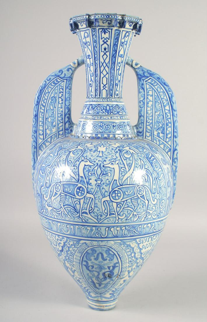 A LATE 19TH CENTURY SPANISH BLUE AND WHITE PORCELAIN ALHAMBRA VASE, painted with various decorative (1 of 6)
