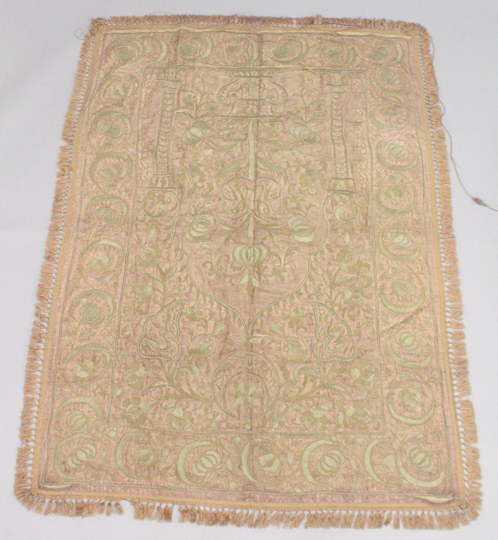 A LARGE 19TH CENTURY OTTOMAN GILT-THREADED TEXTILE, 170cm x 122cm.: A LARGE 19TH CENTURY OTTOMAN GILT-THREADED TEXTILE, 170cm x 122cm.