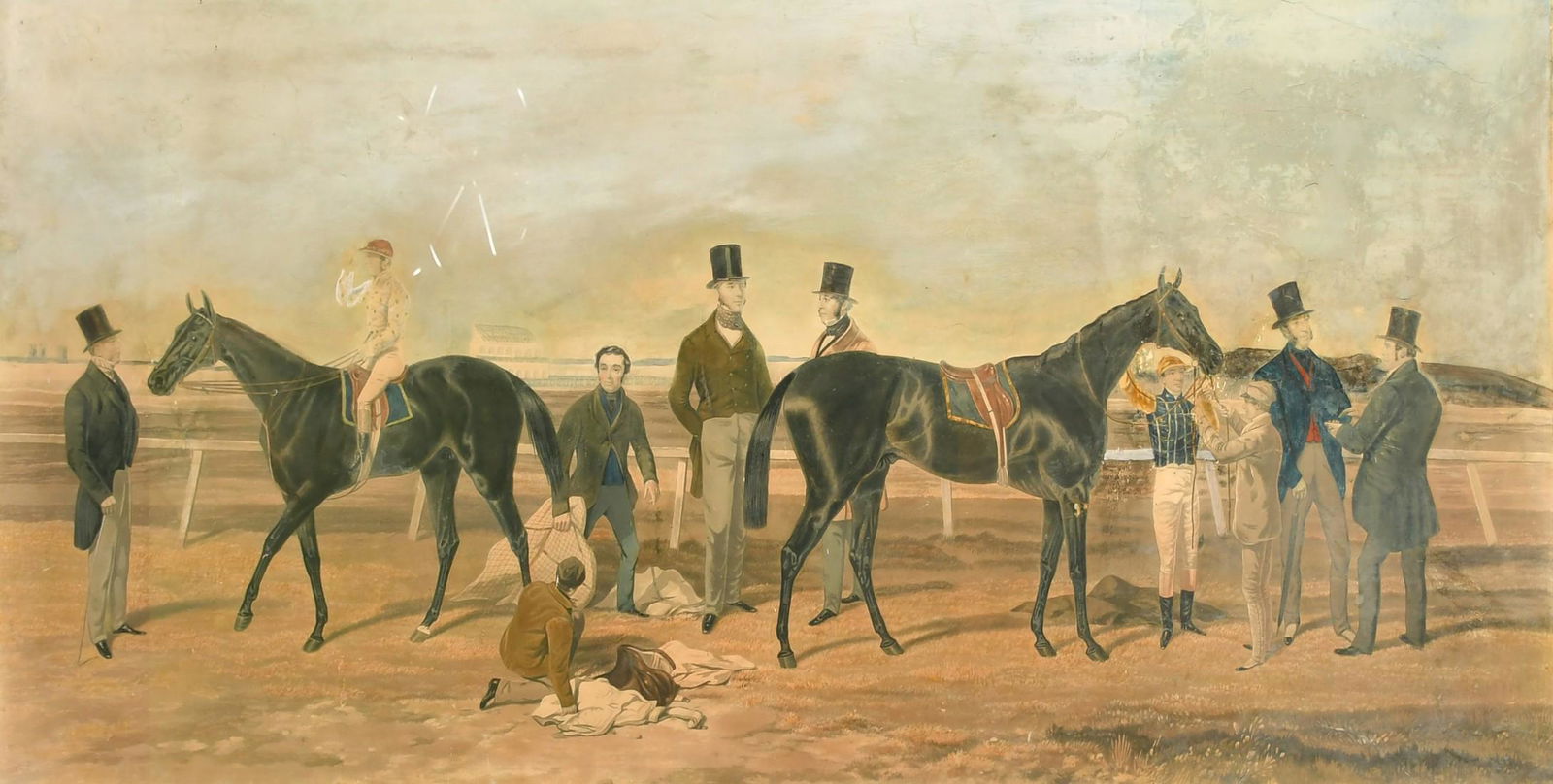 Charles Hunt after Harry Hall, 19th Century, 'The Great Match', aquatint with hand colouring, 25.5": Charles Hunt after Harry Hall, 19th Century, 'The Great Match', aquatint with hand colouring, 25.5" x 44" (65 x 112cm), A/F.