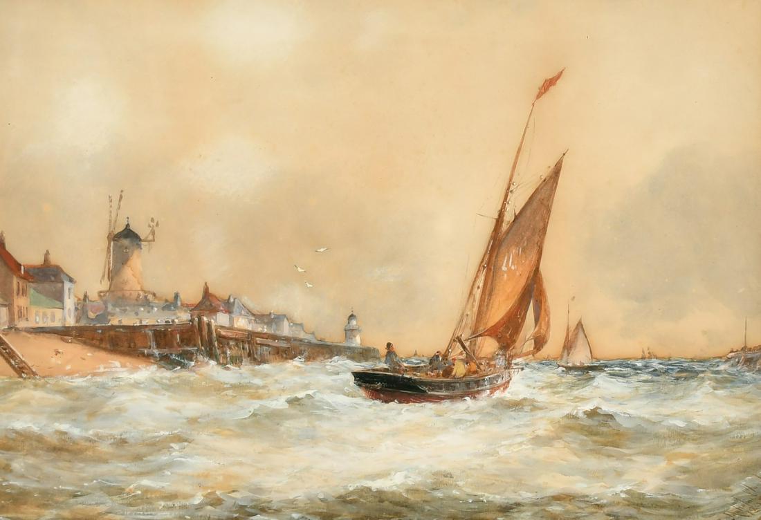 Robert Malcolm-Lloyd (1859-1907) British, sailboats passing a headland, watercolour, signed and (1 of 4)