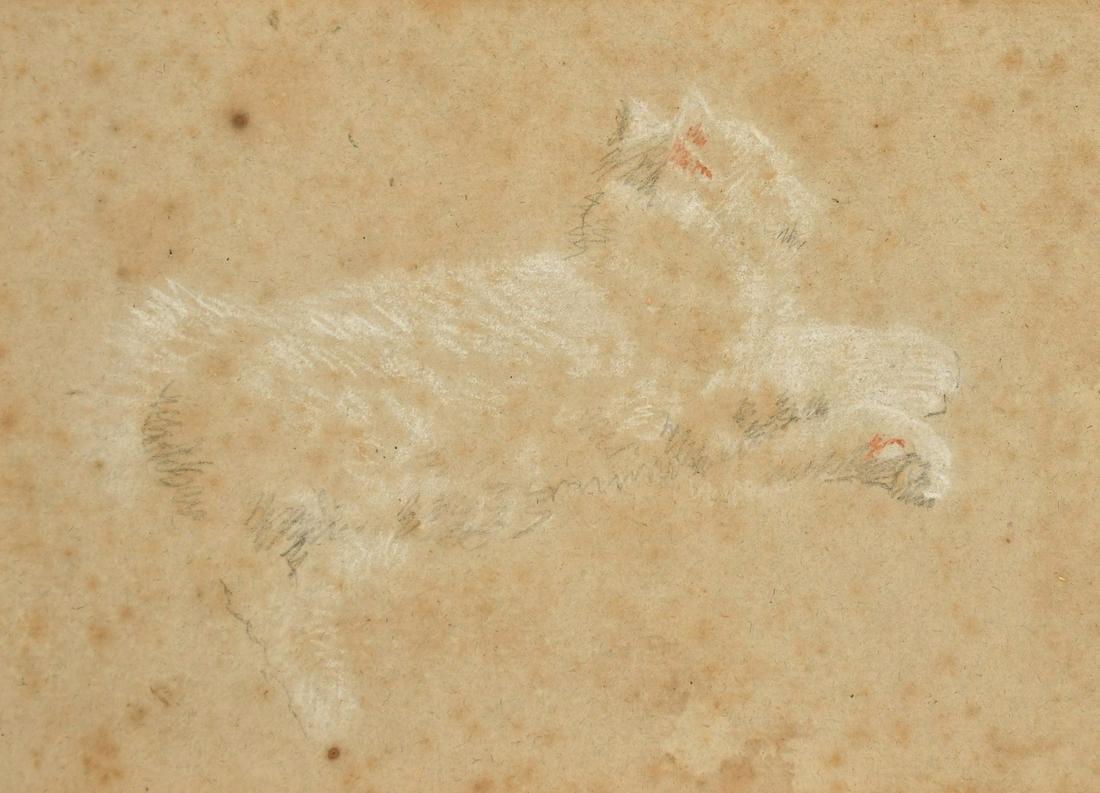 An Old Master study of a resting cat, pencil and chalk, 7" x 10", (18 x 15.5cm), (unframed). (1 of 3)