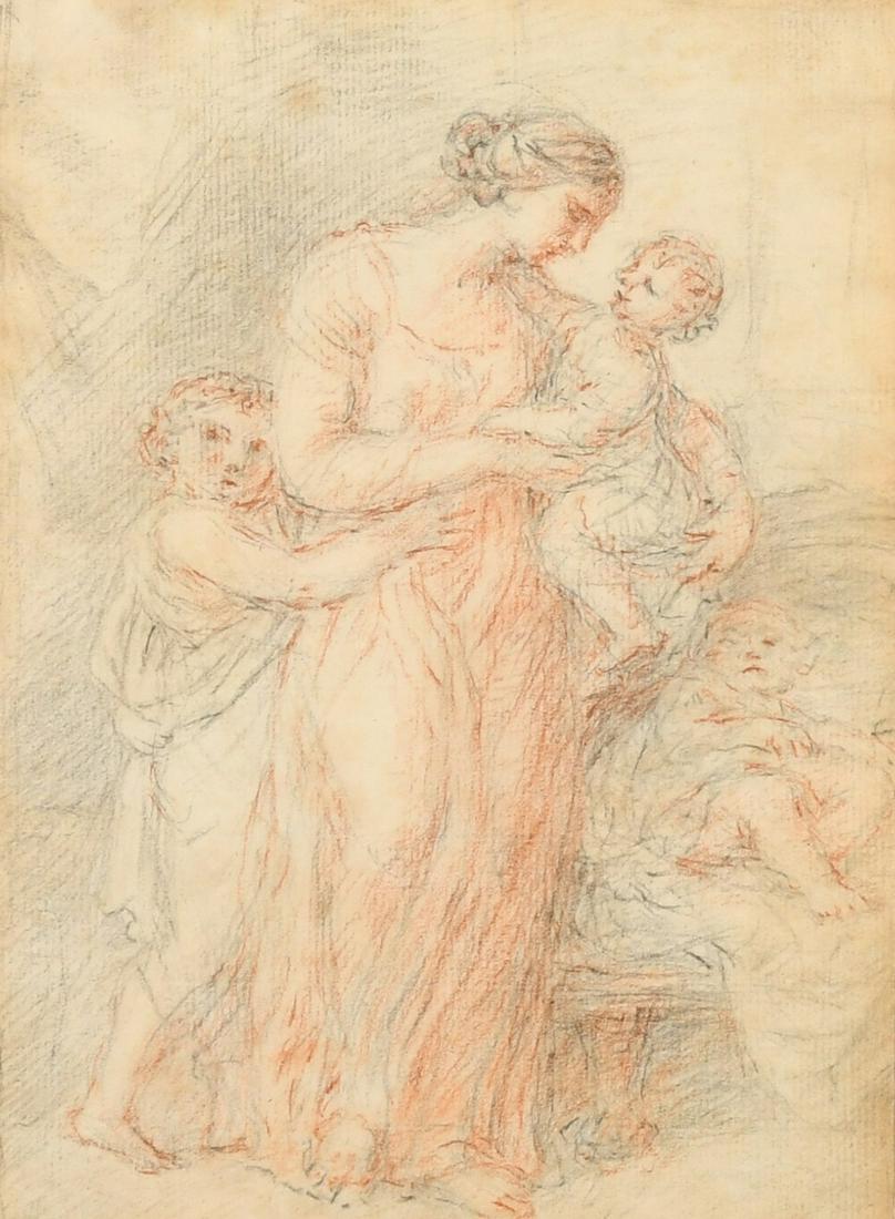 Circle of Giovanni Battista Cipriani (1727-1785), a study of a classical female figure and her three: Circle of Giovanni Battista Cipriani (1727-1785), a study of a classical female figure and her three children, pencil and chalk, 8" x 5.25", (20 x 13.5cm).
