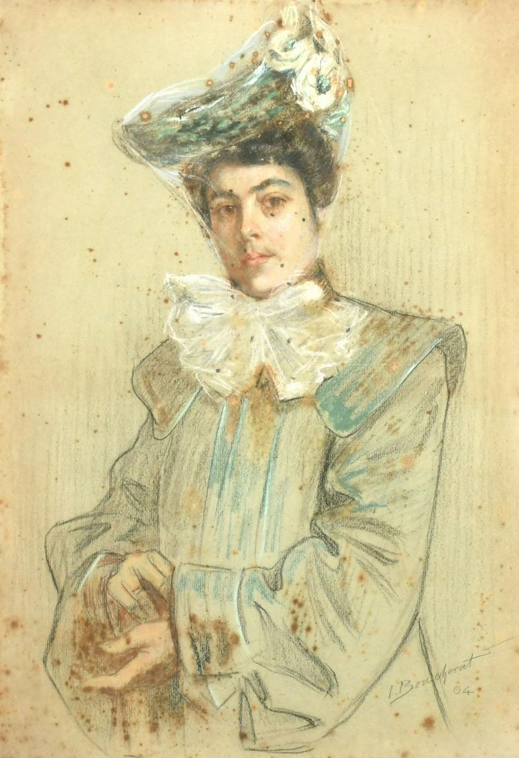 Isis Boucherat, Circa 1904, a pastel study of an elegant lady, signed and dated, 21" x 15", (53 x (1 of 4)