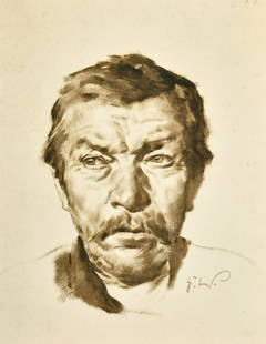 Erich Wolfsfeld (1884-1956) German, Head studies of men, sepia watercolours, one initialed, paper: Erich Wolfsfeld (1884-1956) German, Head studies of men, sepia watercolours, one initialed, paper size 17" x 30.25", (43.5x34cm) the other signed and dated '19, paper size 18.5" x 15.25, (47x34cm) (2)