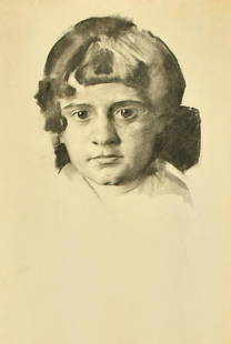 Attributed to Erich Wolfsfeld (1884-1956) German, Head study of a child, charcoal, paper size 22.25": Attributed to Erich Wolfsfeld (1884-1956) German, Head study of a child, charcoal, paper size 22.25" x 15.25", (56.5x39cm) and mixed media study of a young child standing 15.5" x 11.25", (39.5x28.5cm)