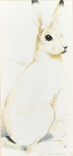 Edwin Penny (b.1930) Study of a white rabbit, drawing, signed and dated '82, 7.75" x 3.5", (20x9cm).: Edwin Penny (b.1930) Study of a white rabbit, drawing, signed and dated '82, 7.75" x 3.5", (20x9cm).