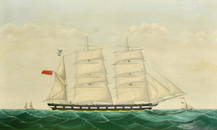 19th/20th Century, a view of a clipper in profile, oil on canvas, indistinctly inscribed, 24" x 42",