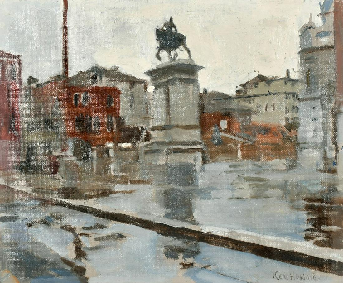 Ken Howard (1932-2022) British, 'S. S. Giovanni e Paolo, Venice, 2010', oil on board, signed,: Ken Howard (1932-2022) British, 'S. S. Giovanni e Paolo, Venice, 2010', oil on board, signed, inscribed verso, 10" x 12", (25.5 x 30.5cm), (unframed).
